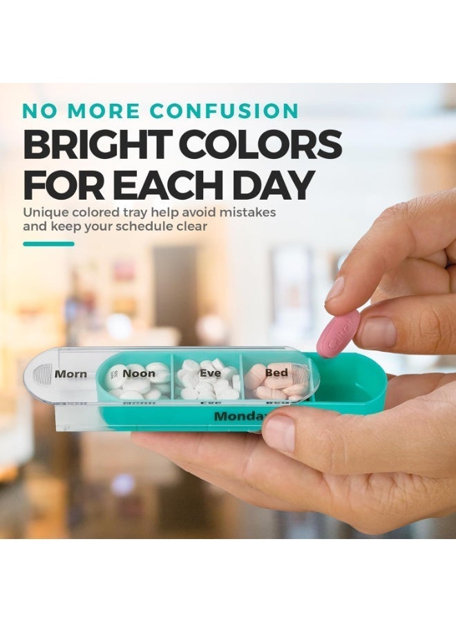 منظم حبوب أسبوعي، موزع واحد، 7 حجرات قابلة للتكديس، أربع جرعات يومية – صباحًا، ظهرًا، مساءً وقبل النوم، أسود - Image 5